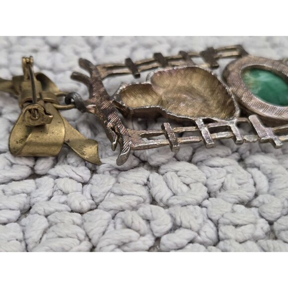 Vtg Gold Tone Buddha Green Beaded Statement Fringe Brooch Pin - Picture 3 of 9